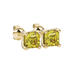 Asscher cut hidden halo stud earrings in gold featuring 5.00 MM gemstones with diamond accented basket setting