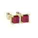 Asscher cut hidden halo stud earrings in gold featuring 5.00 MM gemstones with diamond accented basket setting
