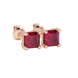Asscher cut hidden halo stud earrings in gold featuring 5.00 MM gemstones with diamond accented basket setting