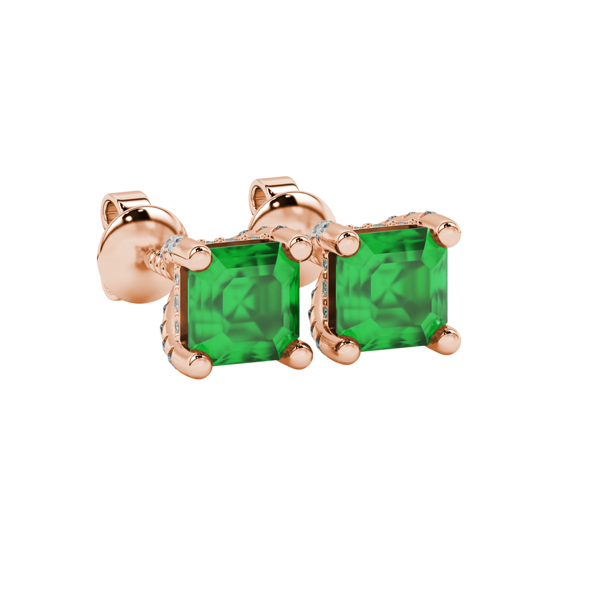 Regal Hidden Halo Asscher Stud Earrings