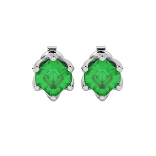 Emerald Green gemstone eight-prong tulip basket stud earrings in white gold