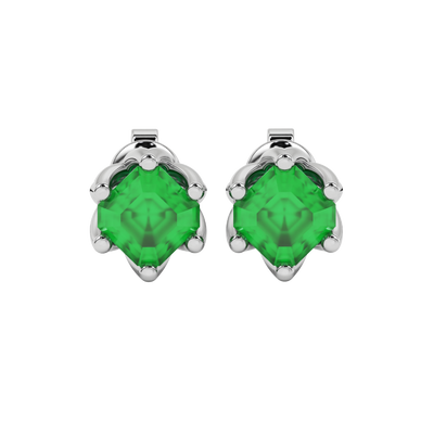 Emerald Green gemstone eight-prong tulip basket stud earrings in white gold