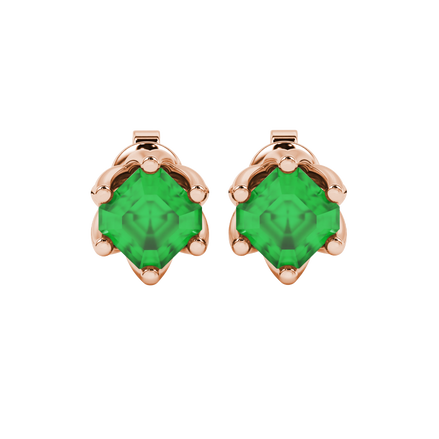 Asscher cut crown stud earrings in gold featuring 5.00 MM gemstones secured in a decorative six-prong crown setting