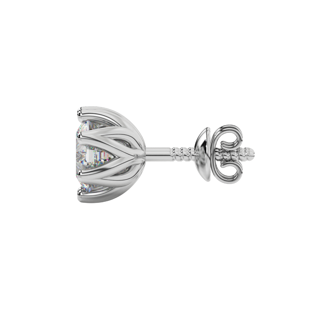 Asscher cut crown stud earrings in gold featuring 5.00 MM gemstones secured in a decorative six-prong crown setting