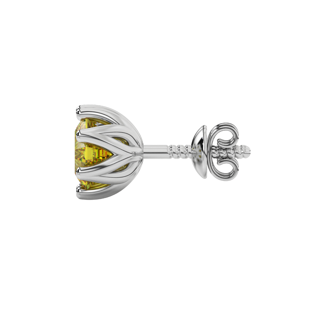 Asscher cut crown stud earrings in gold featuring 5.00 MM gemstones secured in a decorative six-prong crown setting