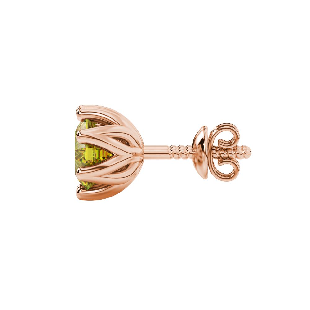 Asscher cut crown stud earrings in gold featuring 5.00 MM gemstones secured in a decorative six-prong crown setting