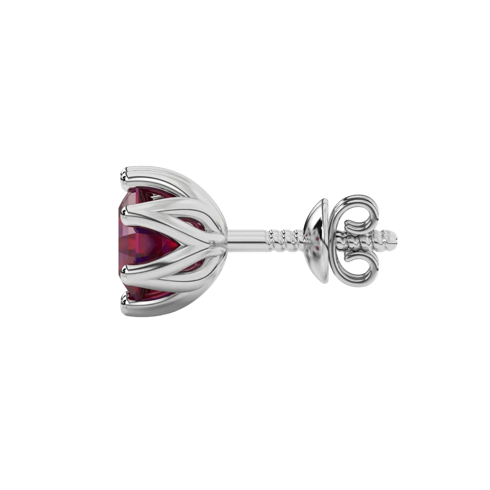 Asscher cut crown stud earrings in gold featuring 5.00 MM gemstones secured in a decorative six-prong crown setting