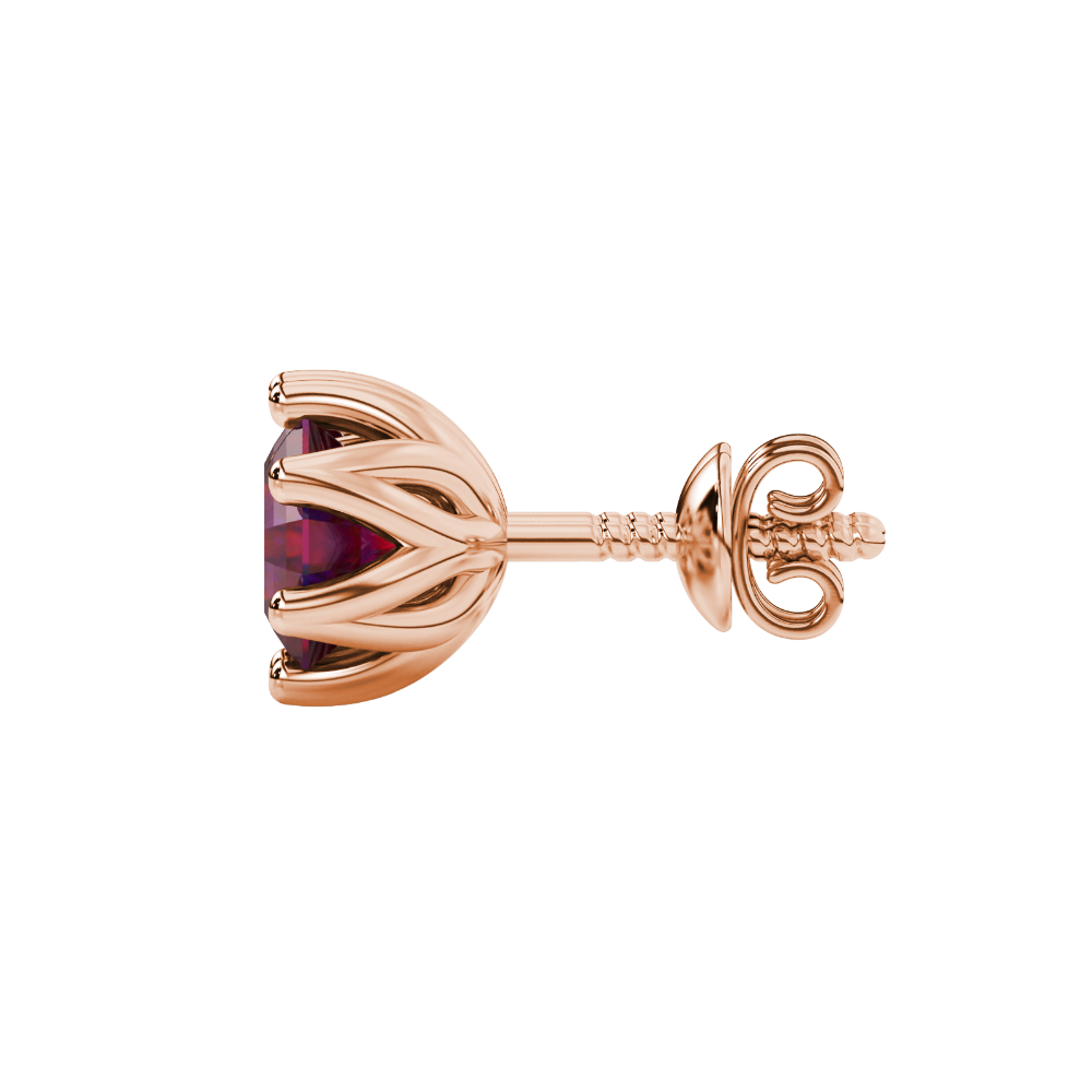 Asscher cut crown stud earrings in gold featuring 5.00 MM gemstones secured in a decorative six-prong crown setting