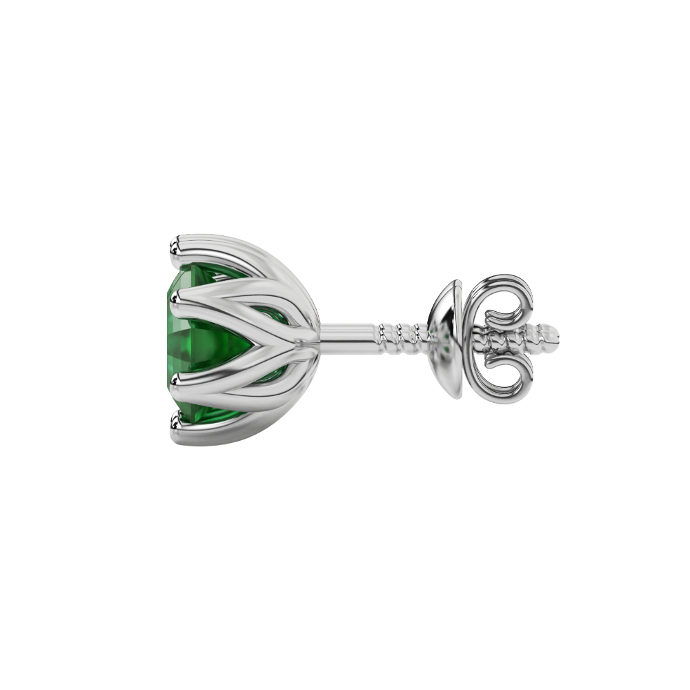 Asscher cut crown stud earrings in gold featuring 5.00 MM gemstones secured in a decorative six-prong crown setting