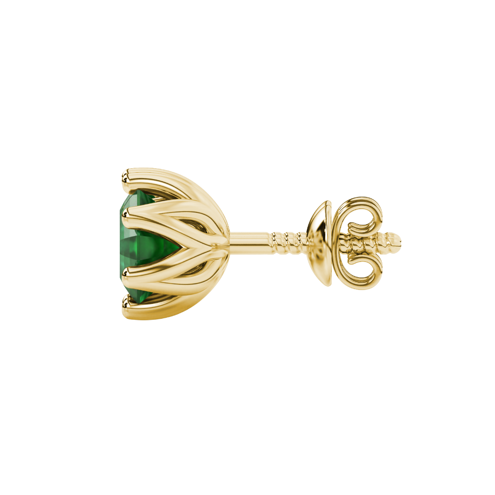 Asscher cut crown stud earrings in gold featuring 5.00 MM gemstones secured in a decorative six-prong crown setting
