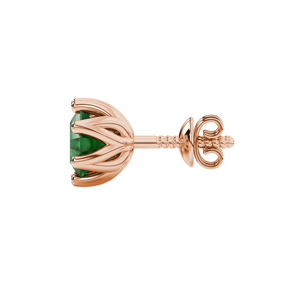 Asscher cut crown stud earrings in gold featuring 5.00 MM gemstones secured in a decorative six-prong crown setting