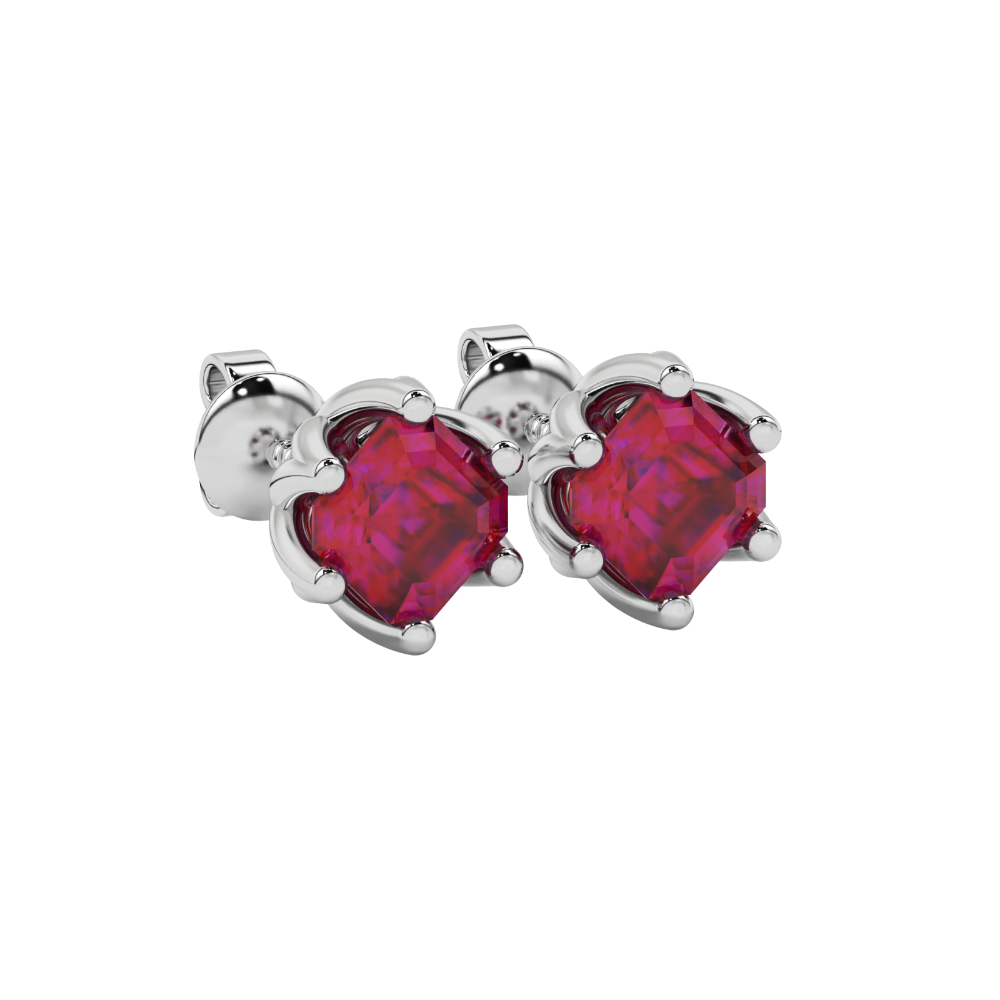 Asscher cut crown stud earrings in gold featuring 5.00 MM gemstones secured in a decorative six-prong crown setting