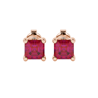 Raspberry Red gemstone hidden accent stud earrings in rose gold