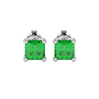 Emerald Green gemstone hidden accent stud earrings in white gold