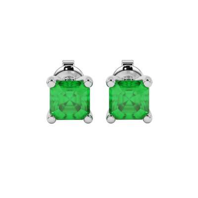 Emerald Green gemstone hidden accent stud earrings in white gold
