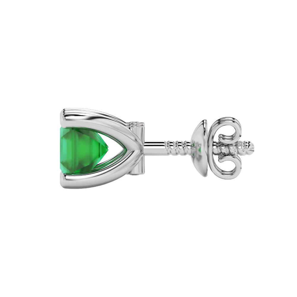 Hidden halo Asscher cut solitaire stud earrings featuring 5.00 MM gemstones in a four-prong gold setting