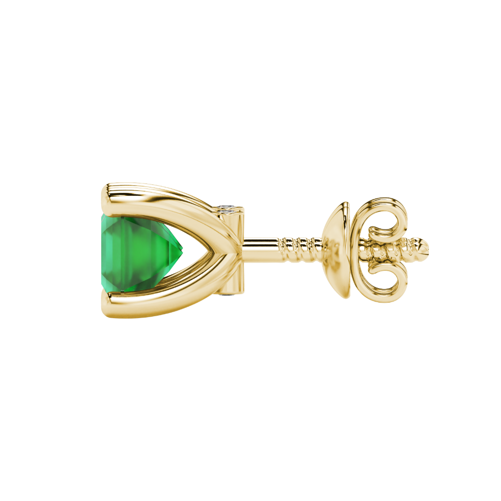 Hidden halo Asscher cut solitaire stud earrings featuring 5.00 MM gemstones in a four-prong gold setting