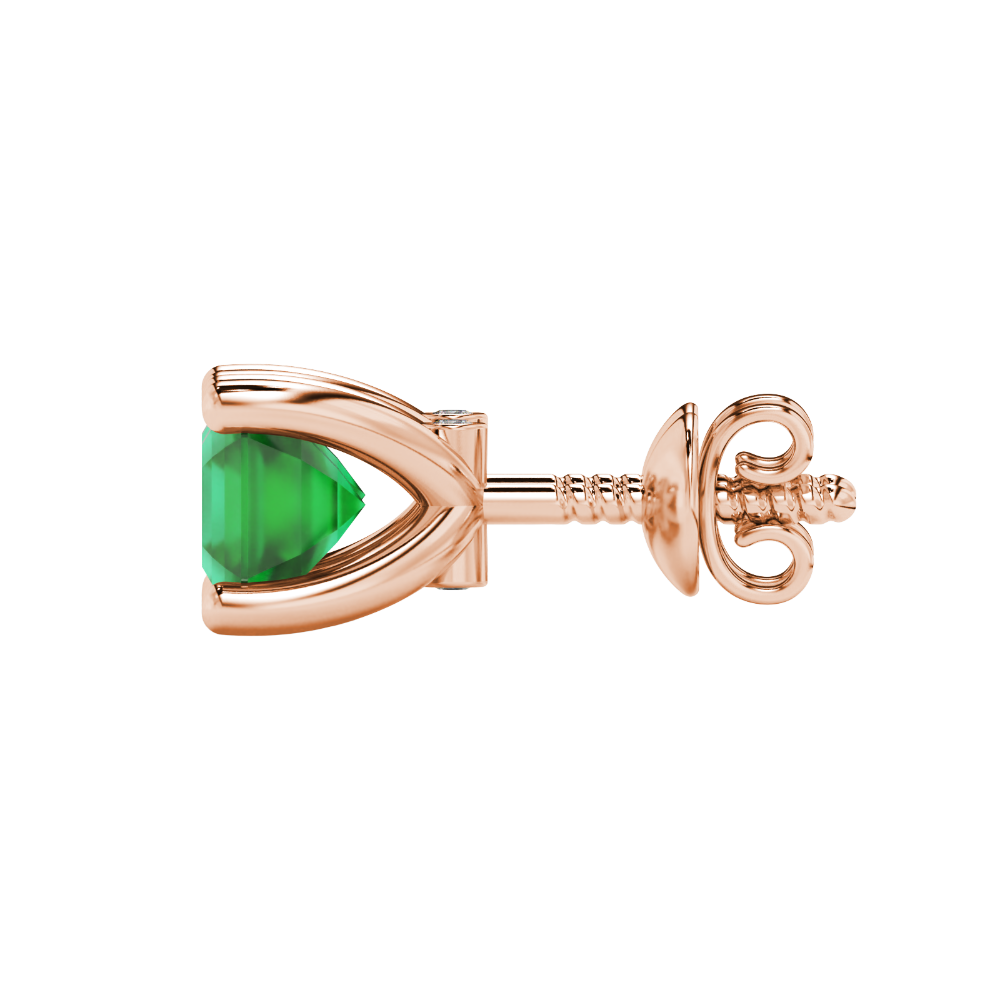 Hidden halo Asscher cut solitaire stud earrings featuring 5.00 MM gemstones in a four-prong gold setting