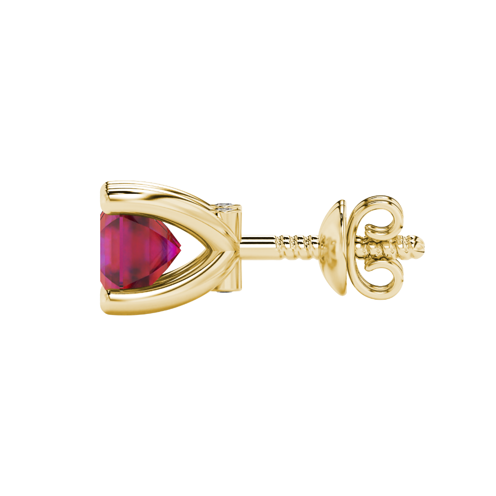 Hidden halo Asscher cut solitaire stud earrings featuring 5.00 MM gemstones in a four-prong gold setting