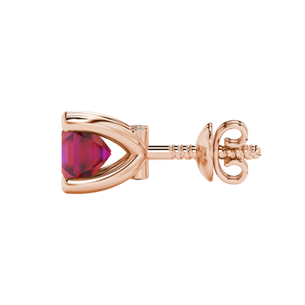 Hidden halo Asscher cut solitaire stud earrings featuring 5.00 MM gemstones in a four-prong gold setting