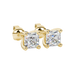 Hidden halo Asscher cut solitaire stud earrings featuring 5.00 MM gemstones in a four-prong gold setting