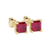 Hidden halo Asscher cut solitaire stud earrings featuring 5.00 MM gemstones in a four-prong gold setting