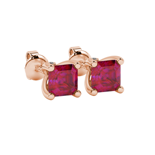 Raspberry Red gemstone hidden accent stud earrings in rose gold