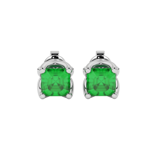 Emerald Green gemstone tulip basket stud earrings in white gold