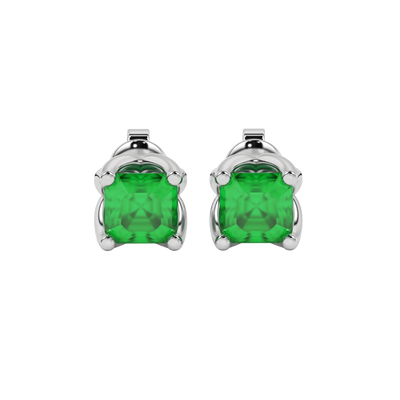 Emerald Green gemstone tulip basket stud earrings in white gold