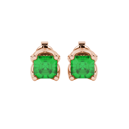 Green Asscher cut floral stud earrings in gold featuring 5.00 MM gemstones in a sculpted four-prong bloom setting