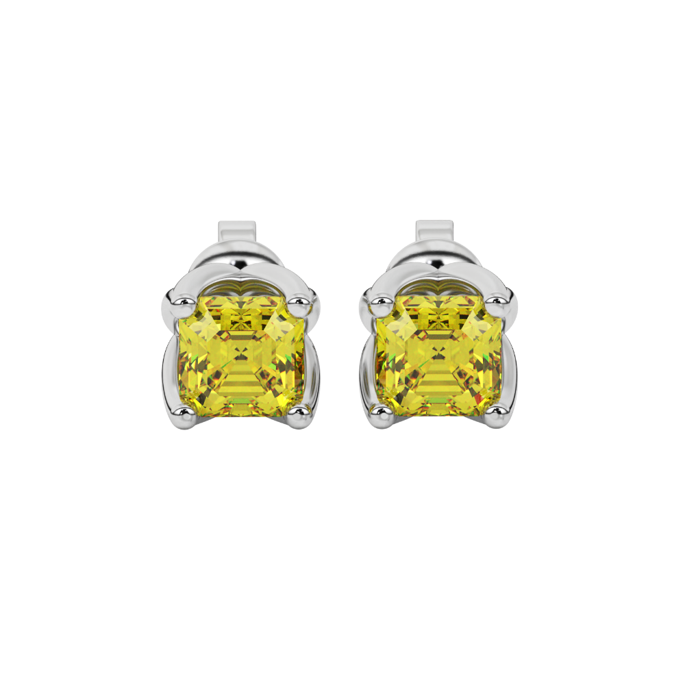 Yellow Asscher cut floral stud earrings in gold featuring 5.00 MM gemstones in a sculpted four-prong bloom setting