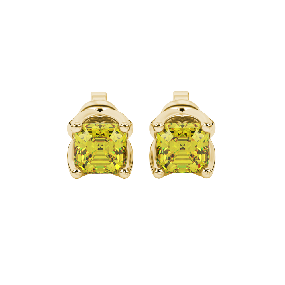Yellow Asscher cut floral stud earrings in gold featuring 5.00 MM gemstones in a sculpted four-prong bloom setting