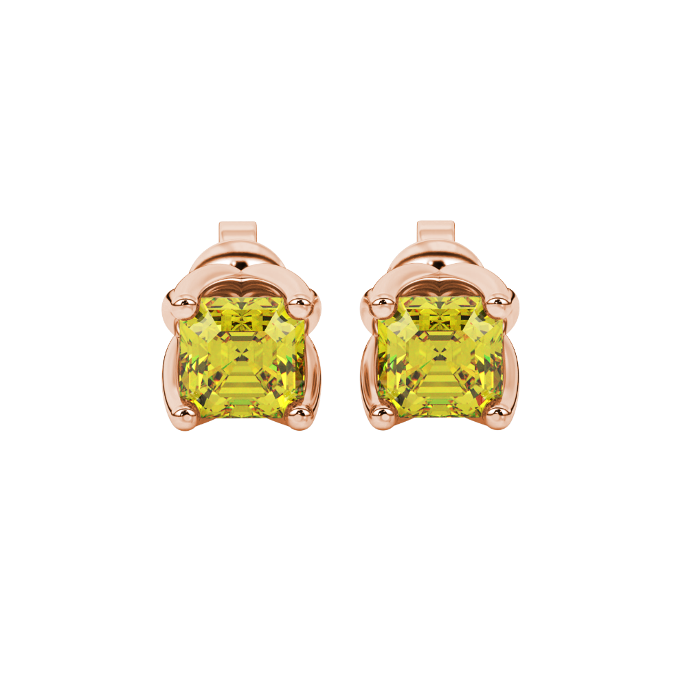 Yellow Asscher cut floral stud earrings in gold featuring 5.00 MM gemstones in a sculpted four-prong bloom setting