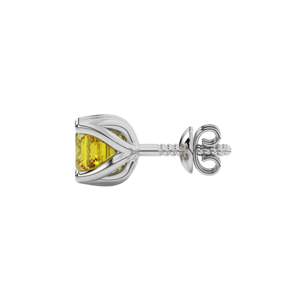 Yellow Asscher cut floral stud earrings in gold featuring 5.00 MM gemstones in a sculpted four-prong bloom setting