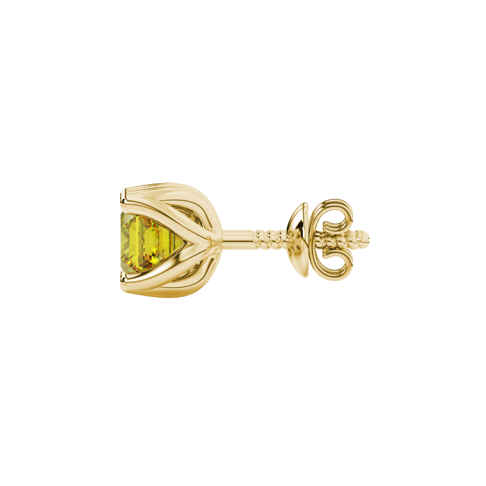 Yellow Asscher cut floral stud earrings in gold featuring 5.00 MM gemstones in a sculpted four-prong bloom setting