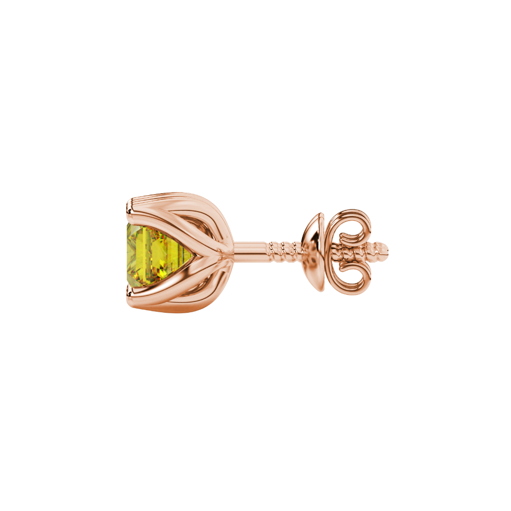 Yellow Asscher cut floral stud earrings in gold featuring 5.00 MM gemstones in a sculpted four-prong bloom setting