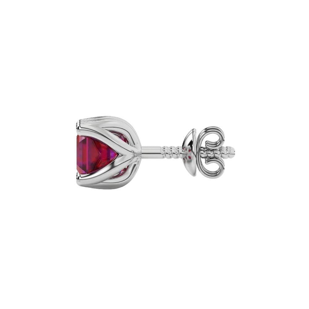 Red Asscher cut floral stud earrings in gold featuring 5.00 MM gemstones in a sculpted four-prong bloom setting