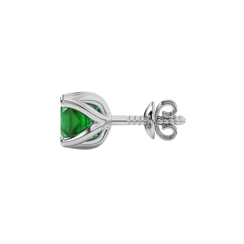 Green Asscher cut floral stud earrings in gold featuring 5.00 MM gemstones in a sculpted four-prong bloom setting