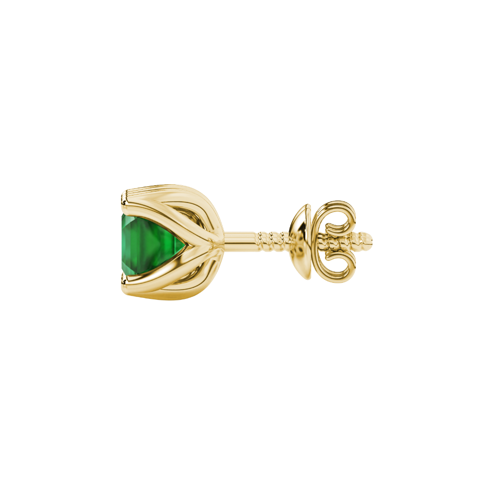 Green Asscher cut floral stud earrings in gold featuring 5.00 MM gemstones in a sculpted four-prong bloom setting
