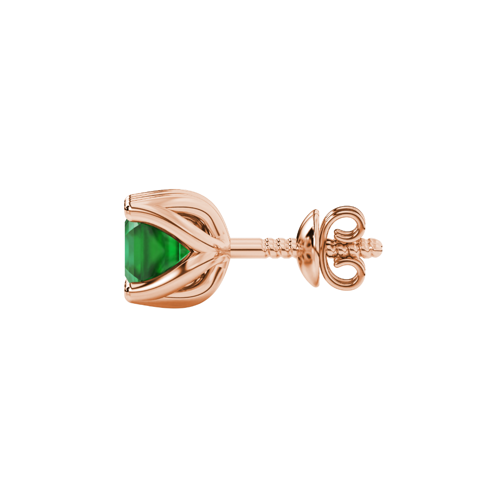 Green Asscher cut floral stud earrings in gold featuring 5.00 MM gemstones in a sculpted four-prong bloom setting