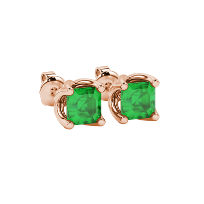 Green Asscher cut floral stud earrings in gold featuring 5.00 MM gemstones in a sculpted four-prong bloom setting