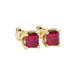 Red Asscher cut floral stud earrings in gold featuring 5.00 MM gemstones in a sculpted four-prong bloom setting