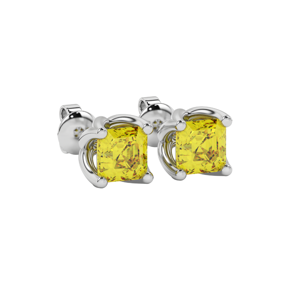Yellow Asscher cut floral stud earrings in gold featuring 5.00 MM gemstones in a sculpted four-prong bloom setting