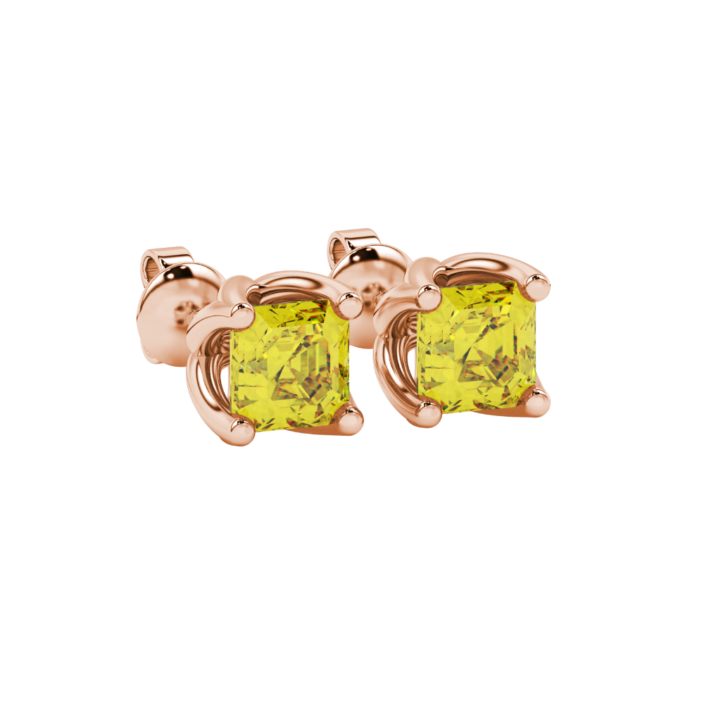 Yellow Asscher cut floral stud earrings in gold featuring 5.00 MM gemstones in a sculpted four-prong bloom setting