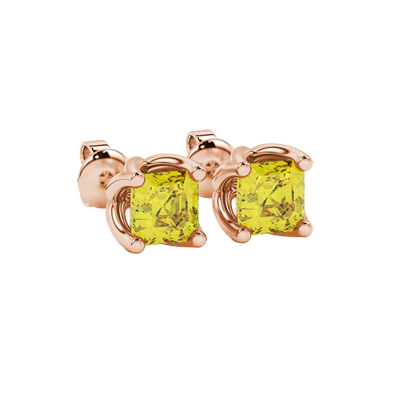 Yellow Asscher cut floral stud earrings in gold featuring 5.00 MM gemstones in a sculpted four-prong bloom setting