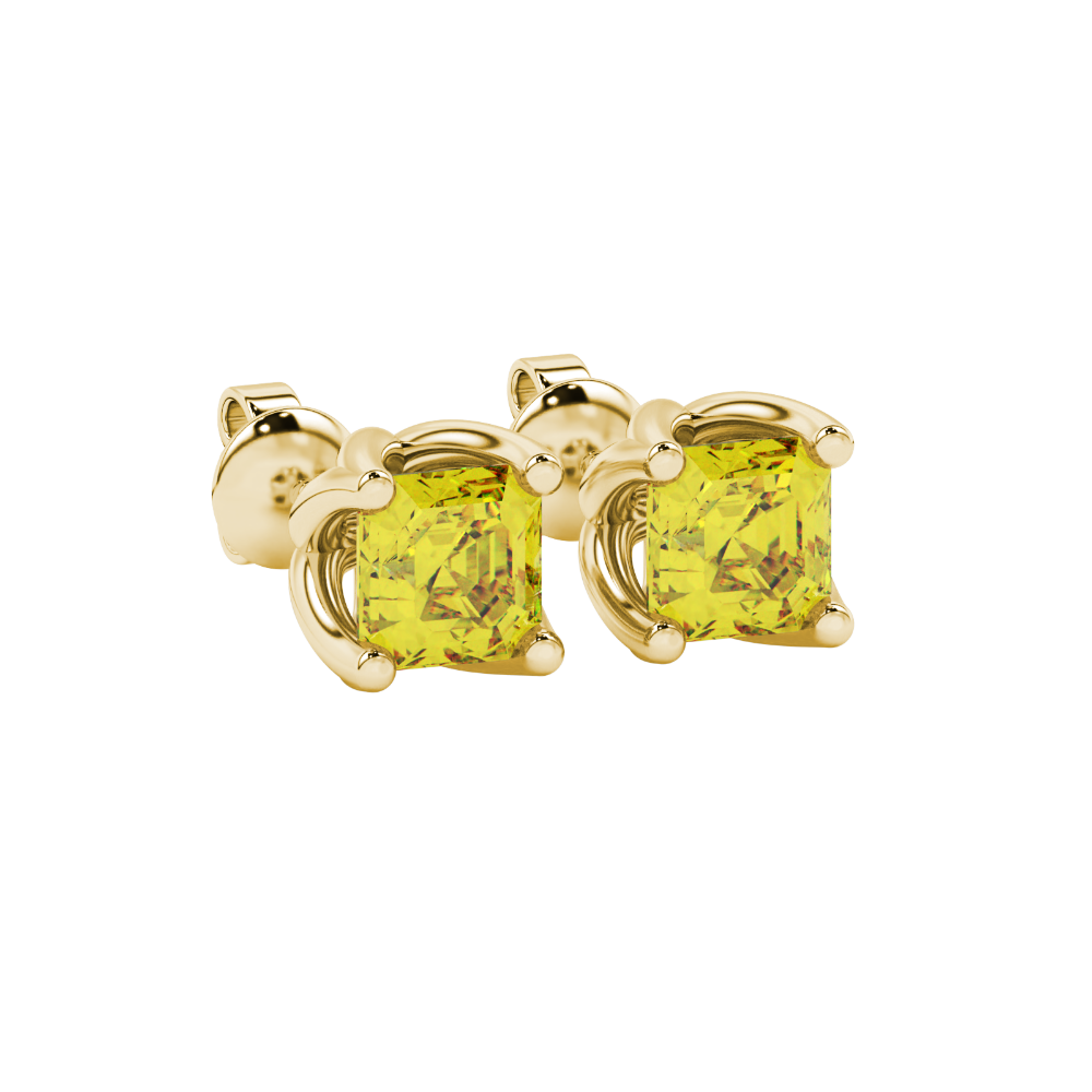 Yellow Asscher cut floral stud earrings in gold featuring 5.00 MM gemstones in a sculpted four-prong bloom setting