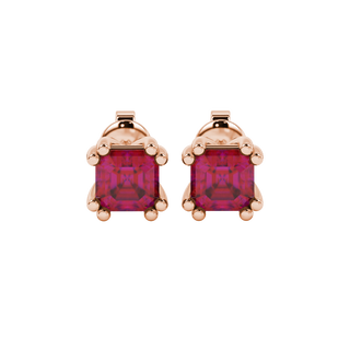 Raspberry Red gemstone eight-prong stud earrings in rose gold
