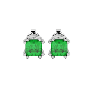 Emerald Green gemstone eight-prong stud earrings in white gold