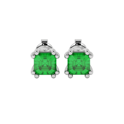 Emerald Green gemstone eight-prong stud earrings in white gold