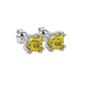 Yellow Asscher cut stud earrings in gold featuring a crown-inspired eight-prong setting and push back closure